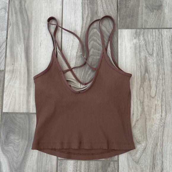 Vuori Tank Top Womens Sz Small Rib Crop Stretch Built In Bra Unpadded VWA189 - Picture 7 of 9